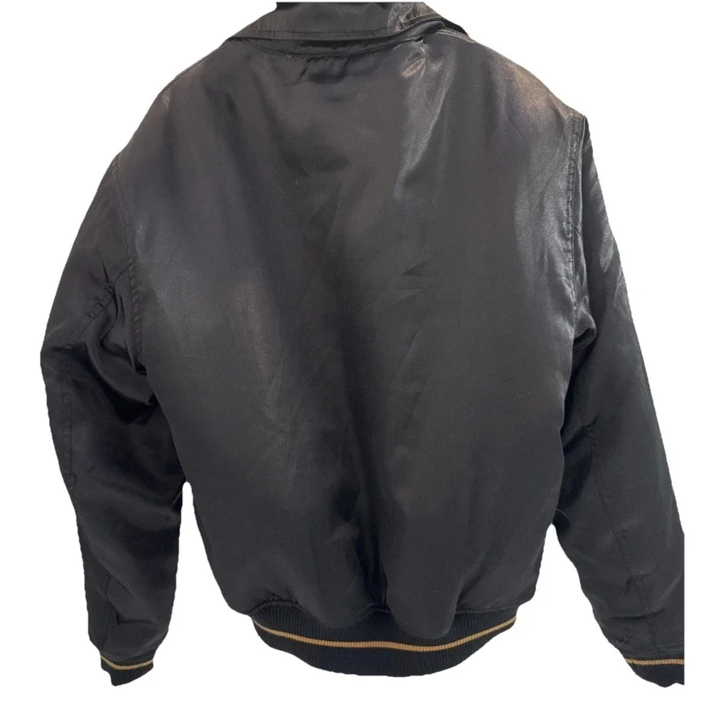 URBAN OUTFITTERS Fur Lined Bomber Jacket Women‎ Varsity Black Satin Zip Front XS